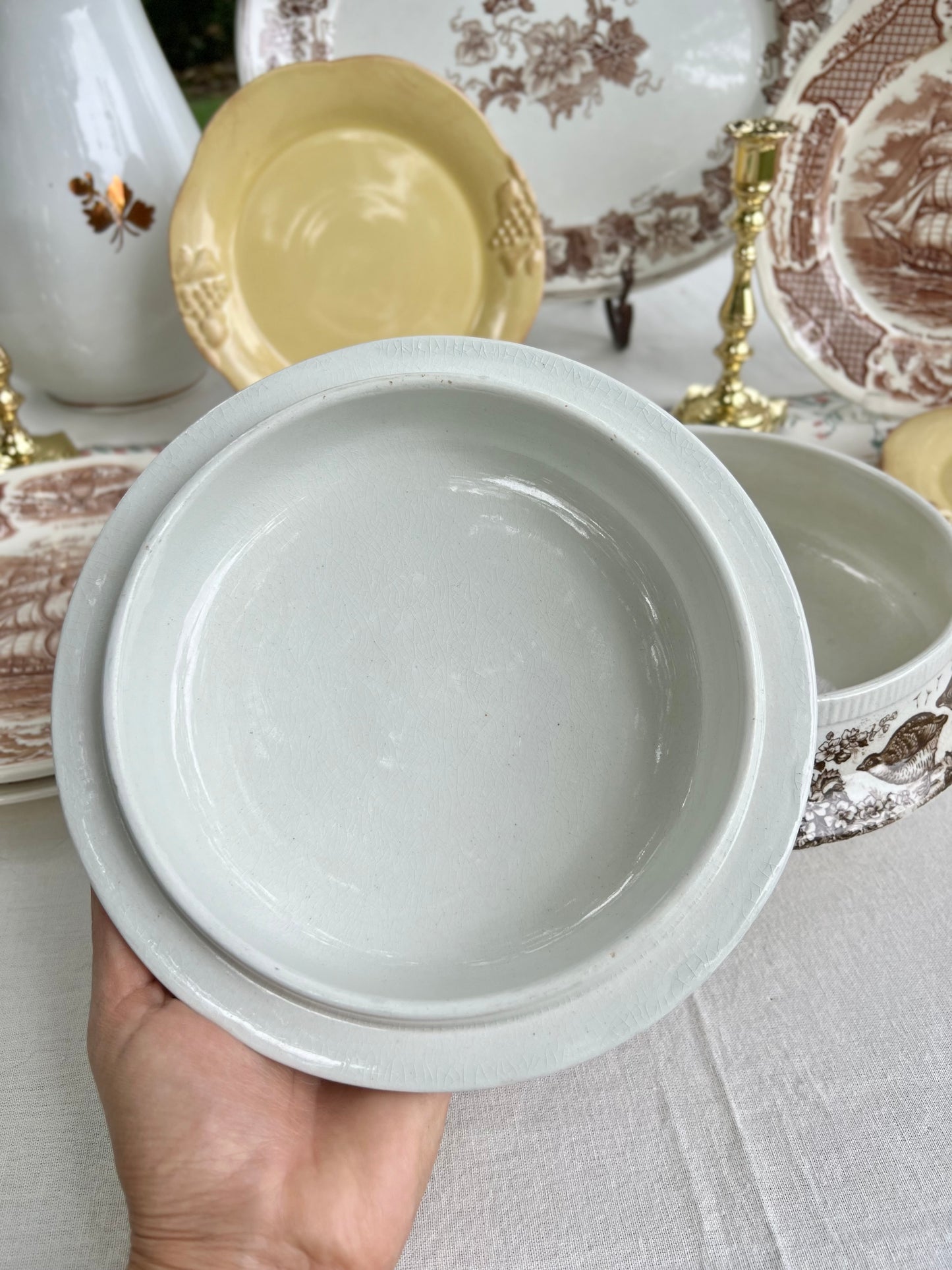 Gorgeous Vintage Brown Transferware Covered Dish