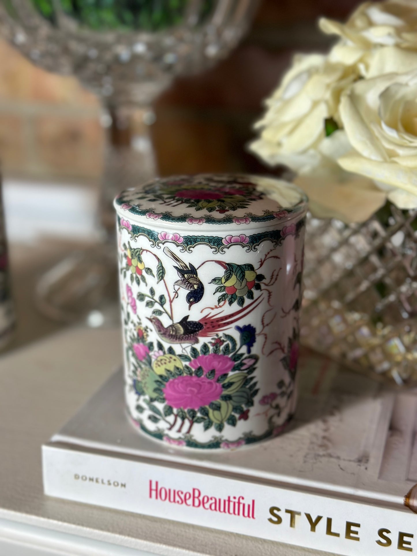 Pink Porcelain Peony 10 oz. Candle W/ Lid, 3.5L X 3.5W X 4H