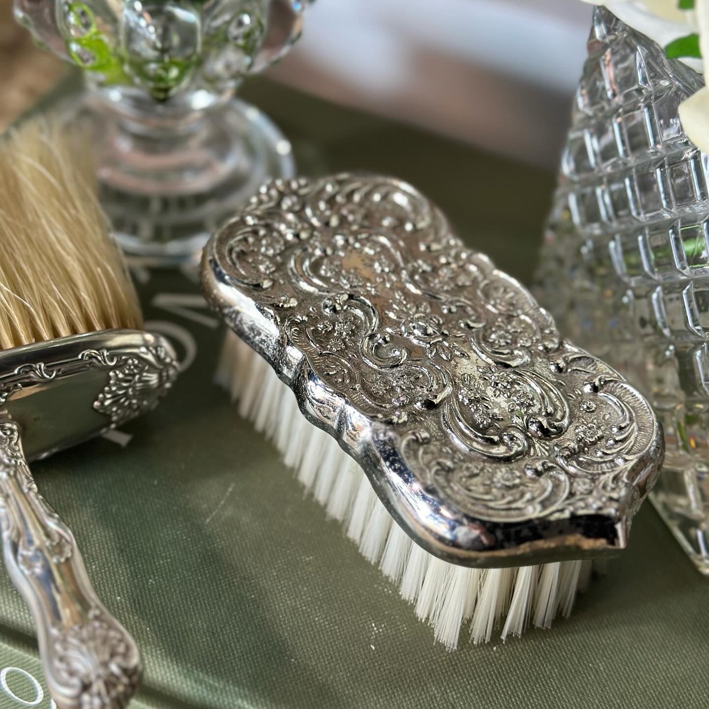 Beautiful Sterling + Silverplate Vanity Brush Set (2) - Excellent!