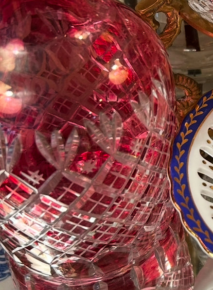 delightful vintage pink red cut crystal vase