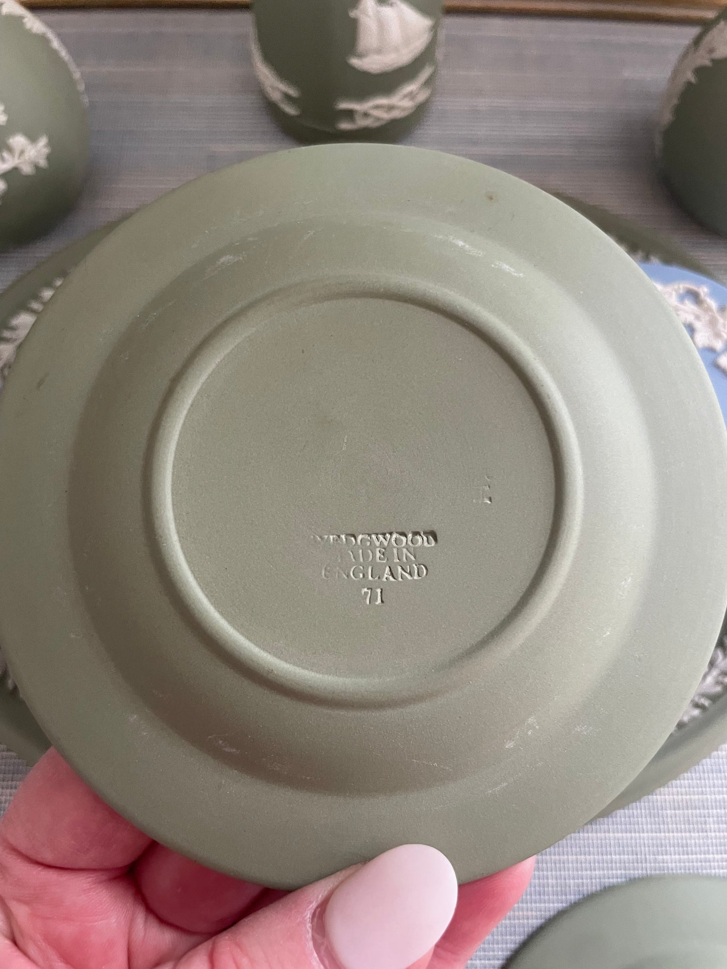 Vintage Pair of Green Wedgewood Jasperware 4.25” Plates