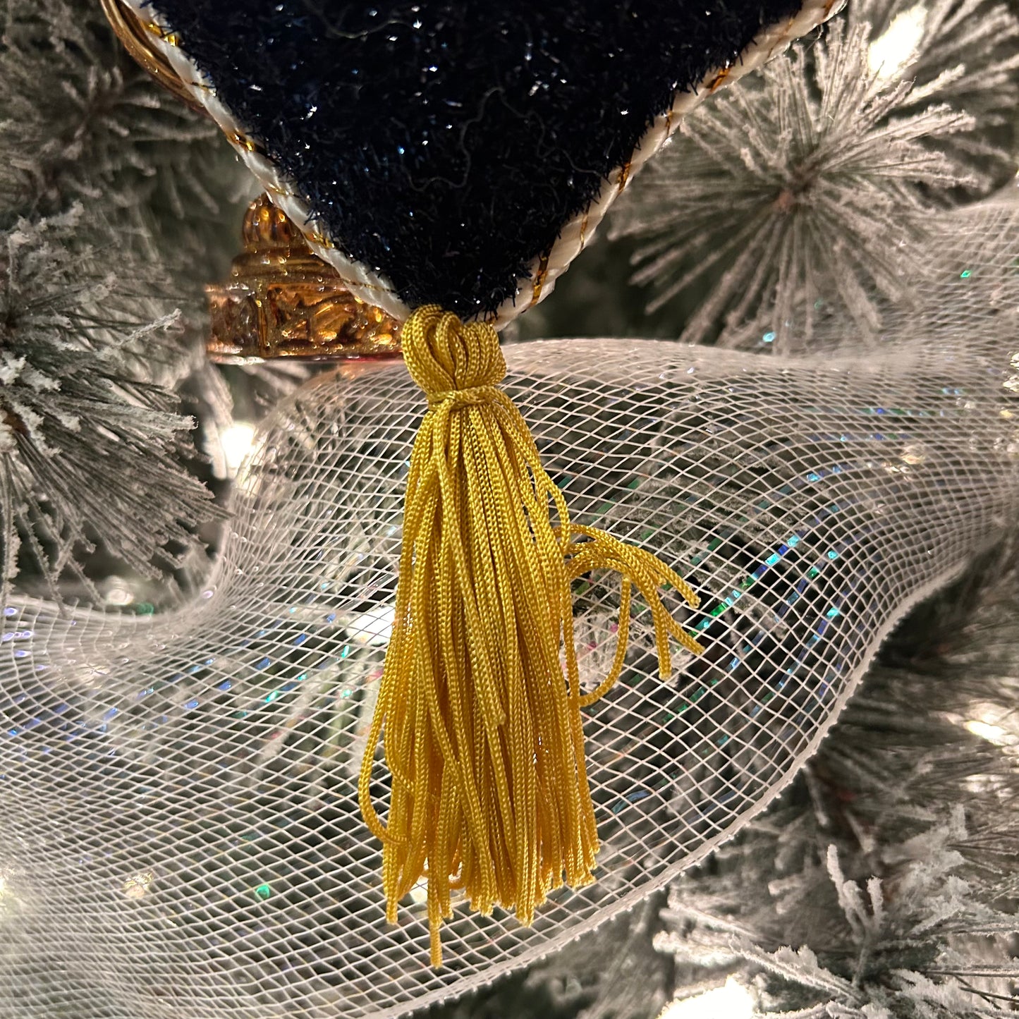 Sparkling blue & gold Seasons greetings tassel door hanger, or ornament