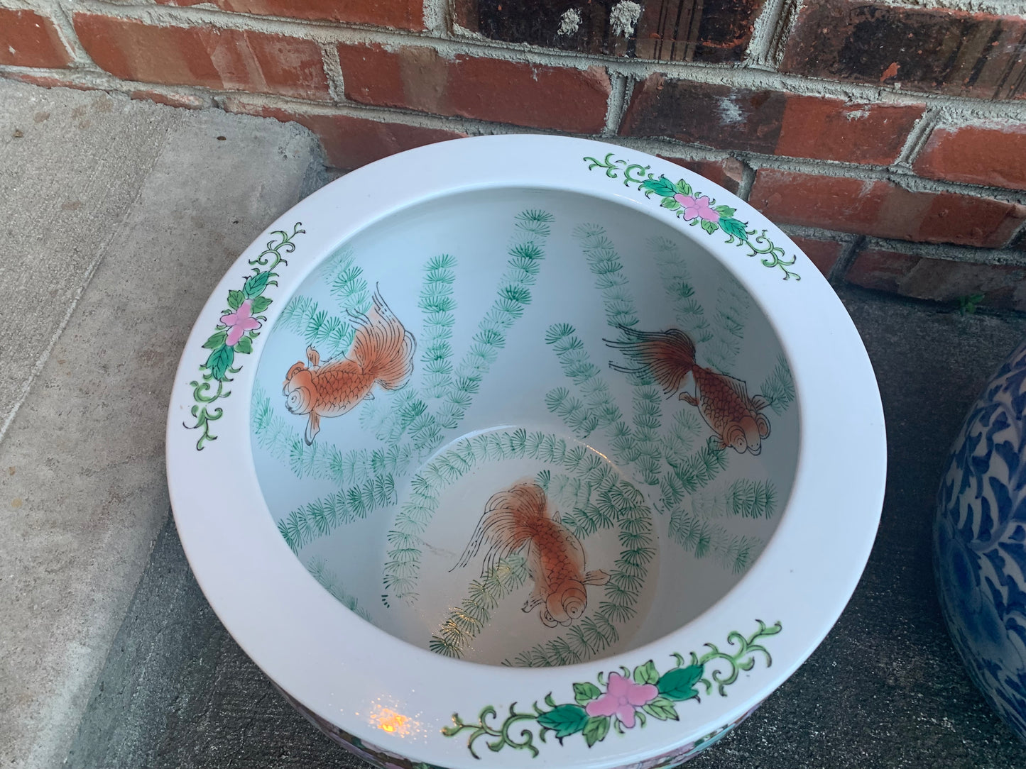 Gorgeous Large Famille Rose Fishbowl planter with pastel pink and purple hues and koi fish - Excellent condition!