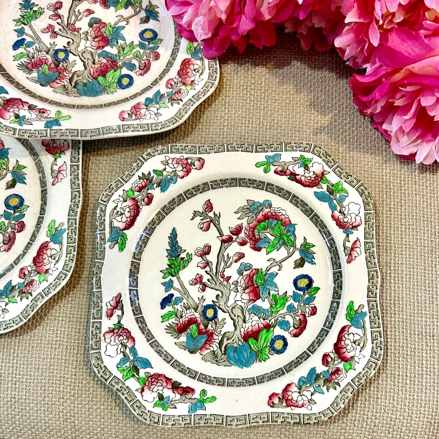 Antique  Vintage Johnson Bros. Indian Tree square salad dessert collectors plates