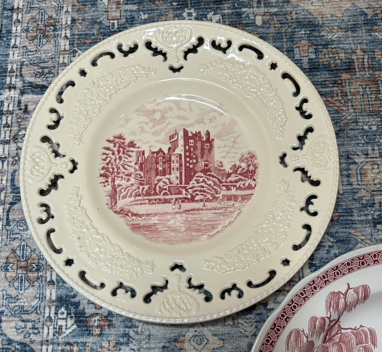 Set of 5 Red Transferware Plates - Excellent condition!