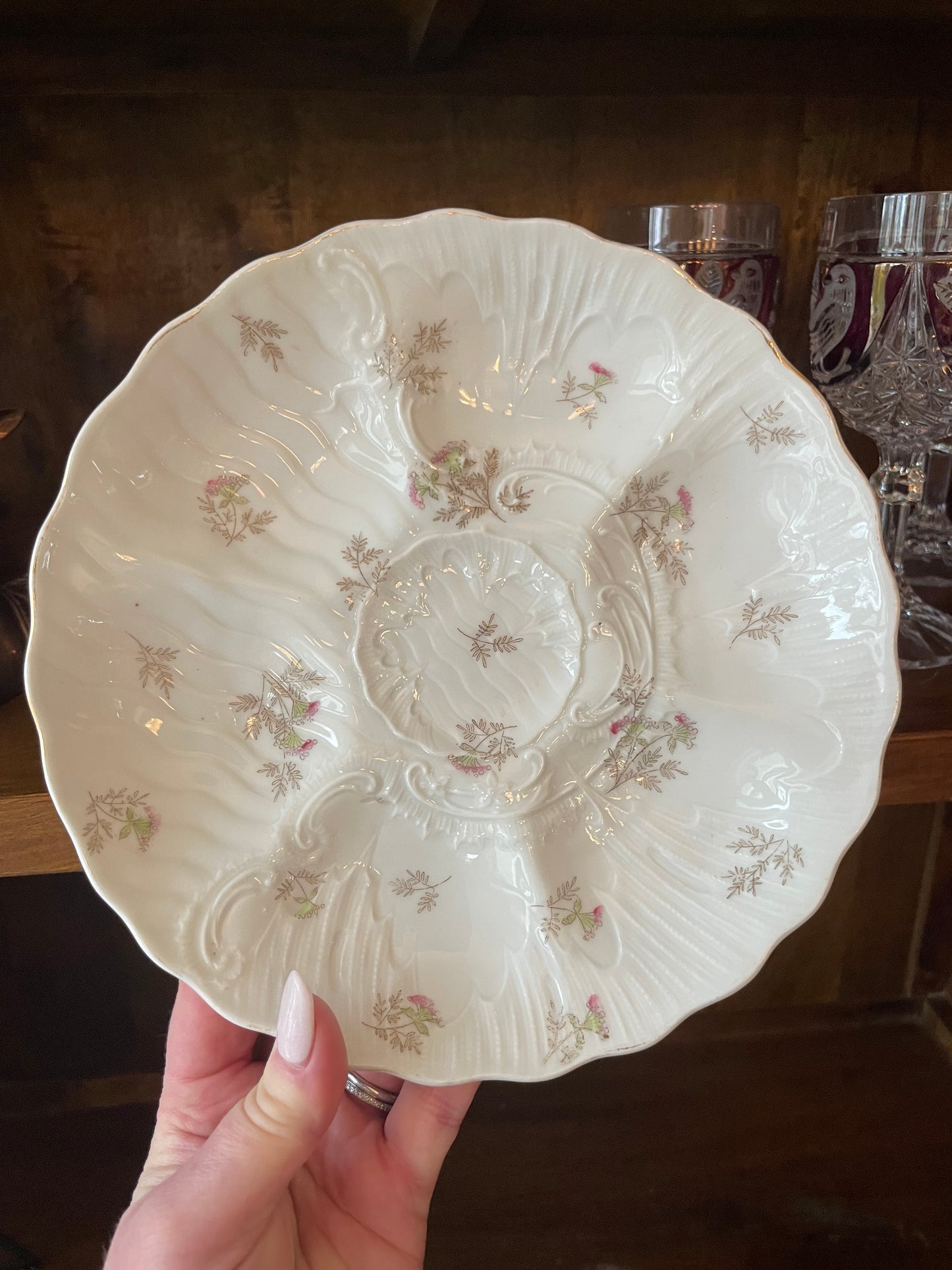 Live Sale 11/20 for yaklewis: Antique French Limoges 9.5” Oyster Plate (small chip), Antique Weimar German Oyster Plate