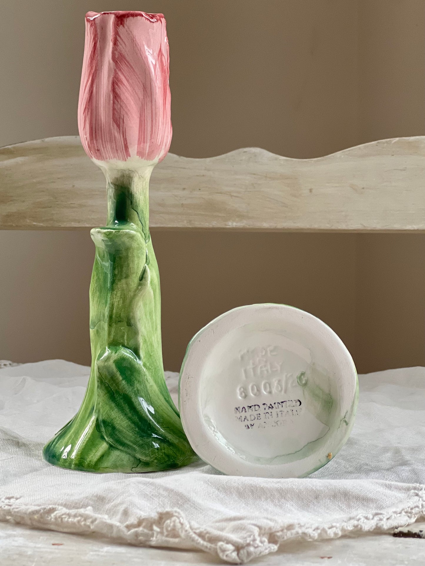 Beautiful Pair of Italian Tulip Shaped Bud Vases - 7.25” tall