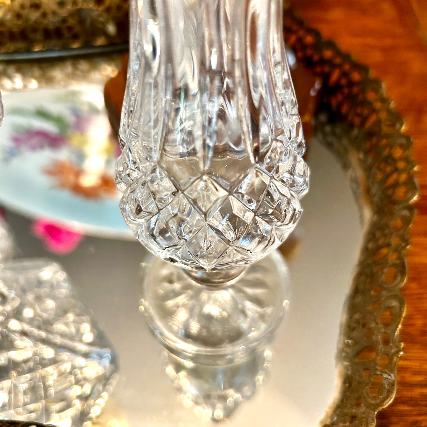 Grand Crystal  fluted & silver plated vintage sugar shaker