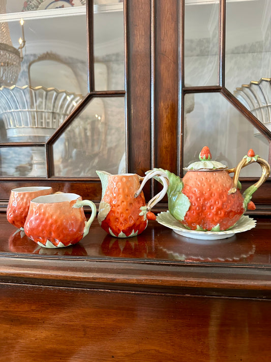 C1910 Antique German Porcelain Strawberry Small Teaset