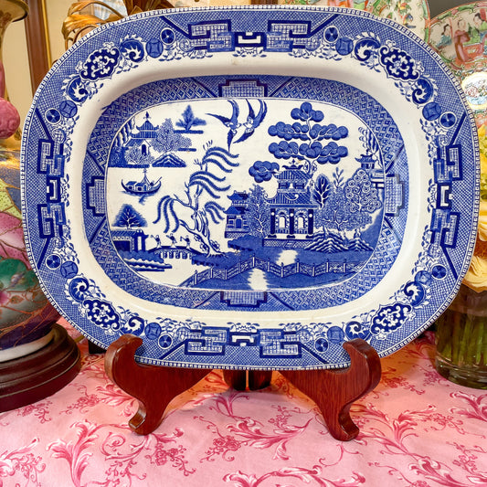 Antique English Blue Willow Platter by Ridgways England 13.75”