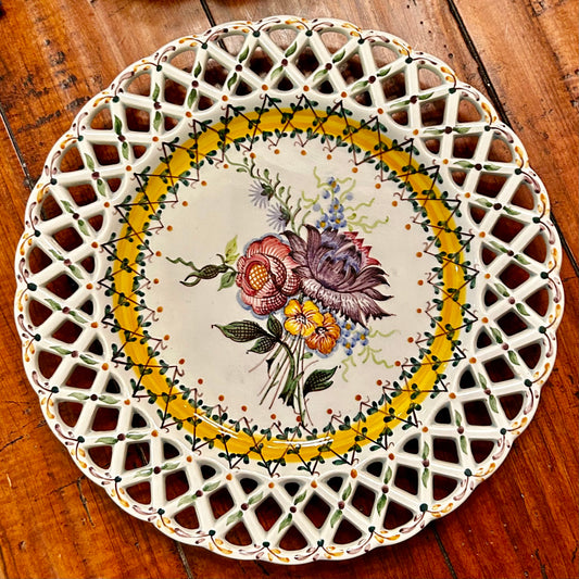 Gorgeous Vintage hand painted reticulated Portugal Ceramic Plate