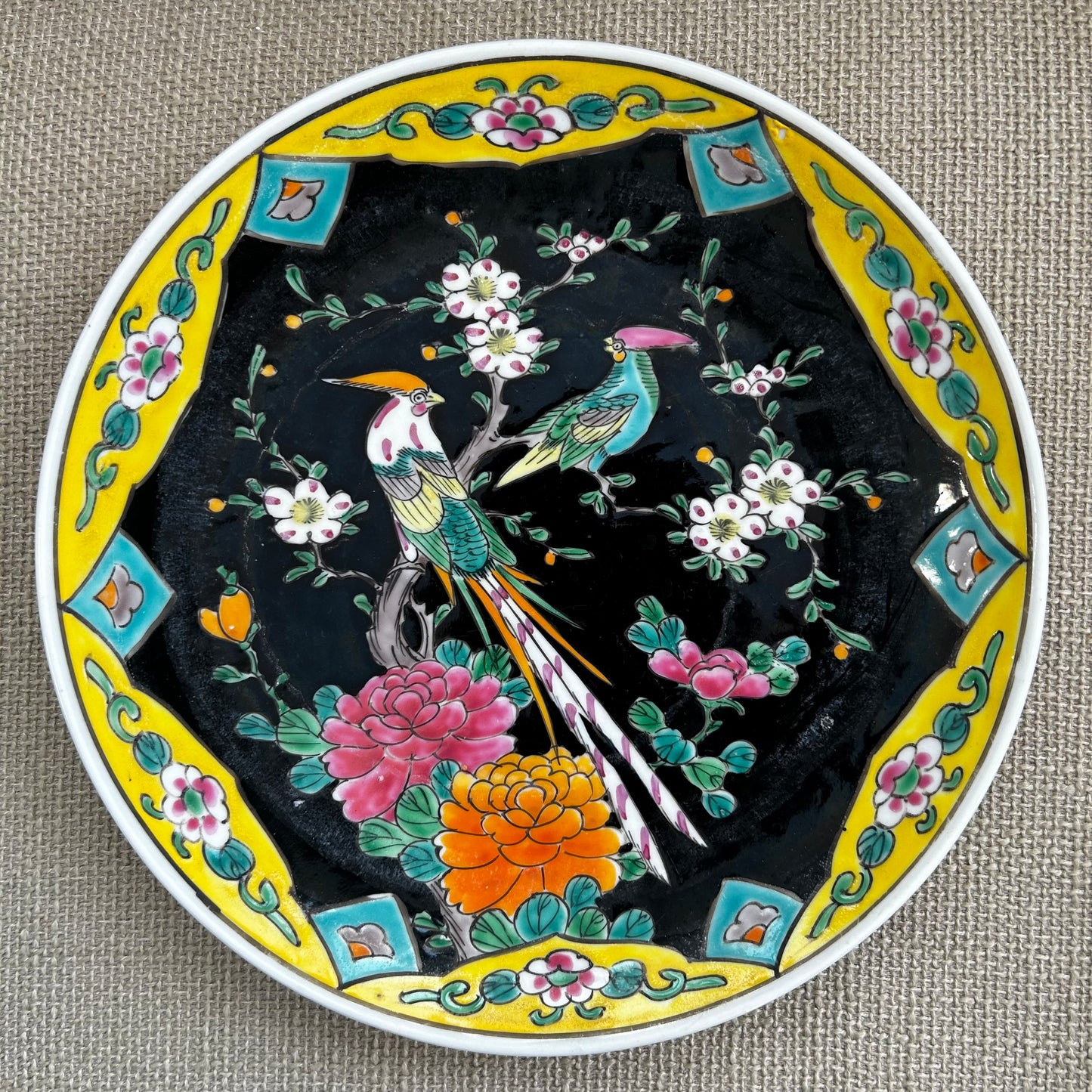 Famille Noire stunning vintage chinoiserie bird plate