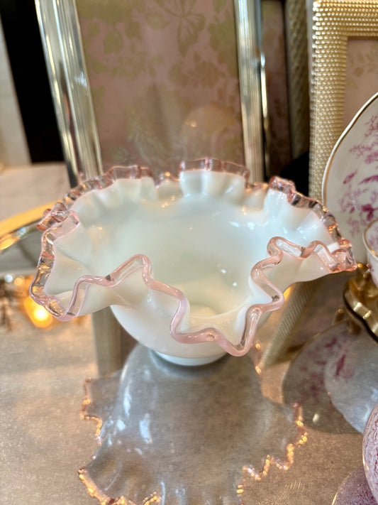 Fenton Rose Crest Ruffle edge dish