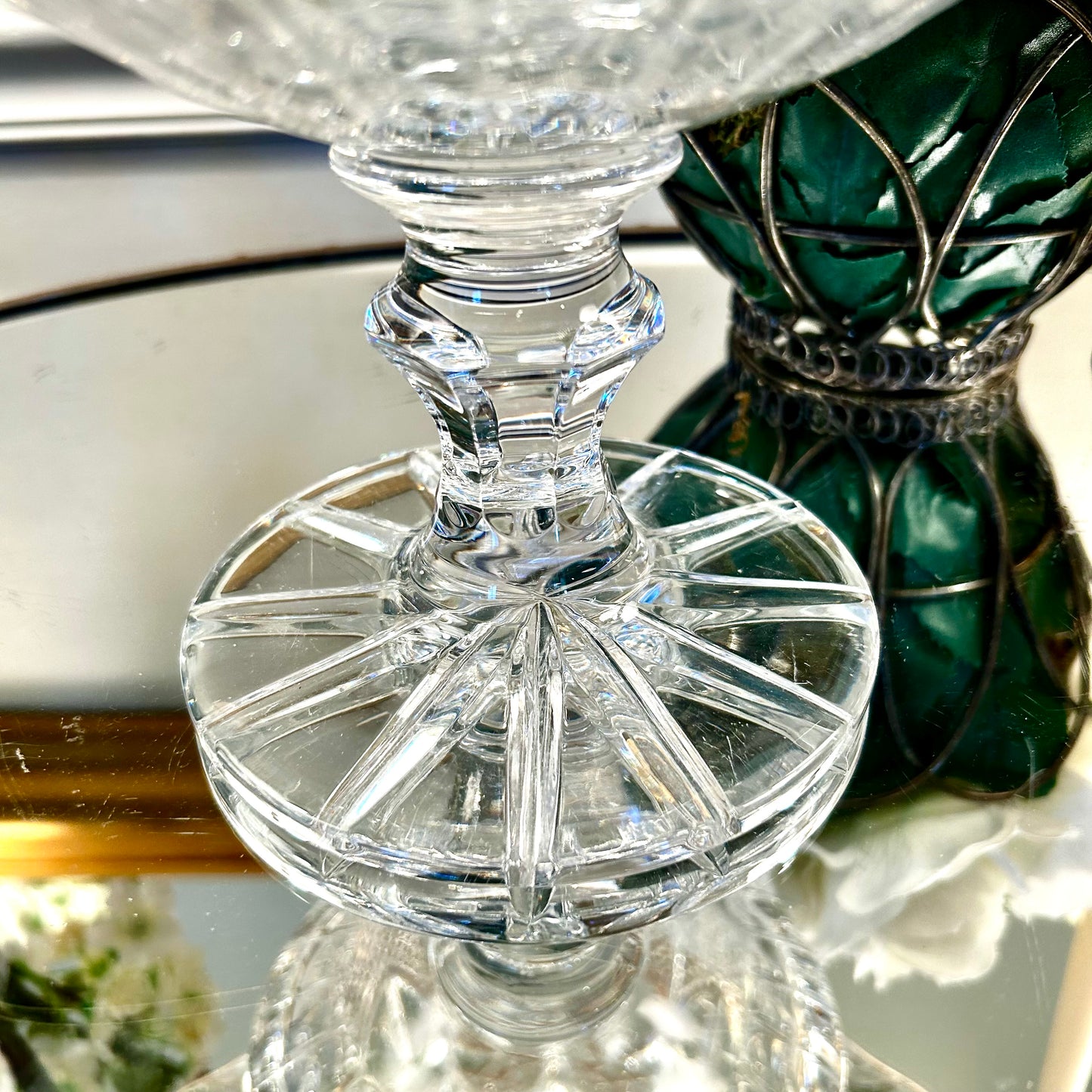 Stunning vintage crystal double handle monogrammed trophy vase champagne bucket