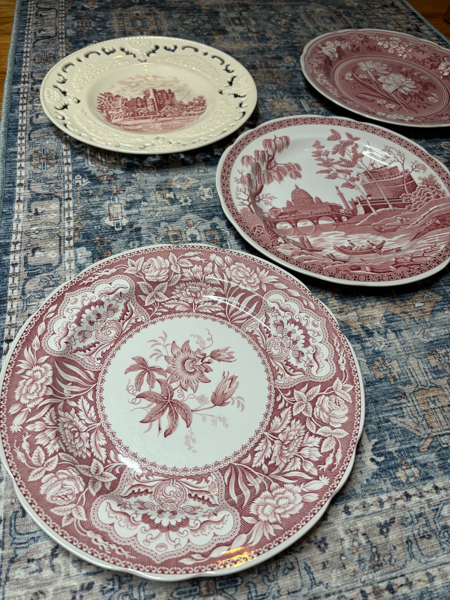 Set of 5 Red Transferware Plates - Excellent condition!