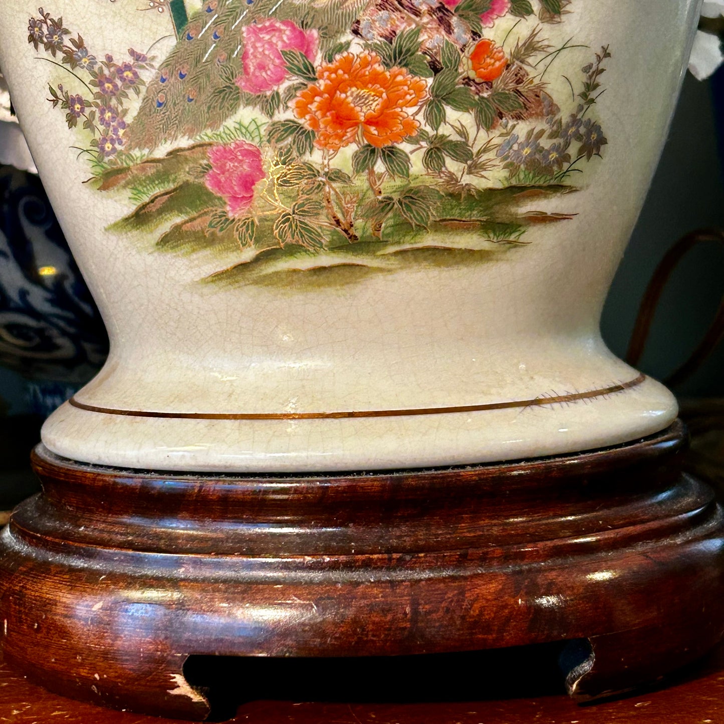 Delightful Pair of vintage chinoiserie botanical ginger jar lamps