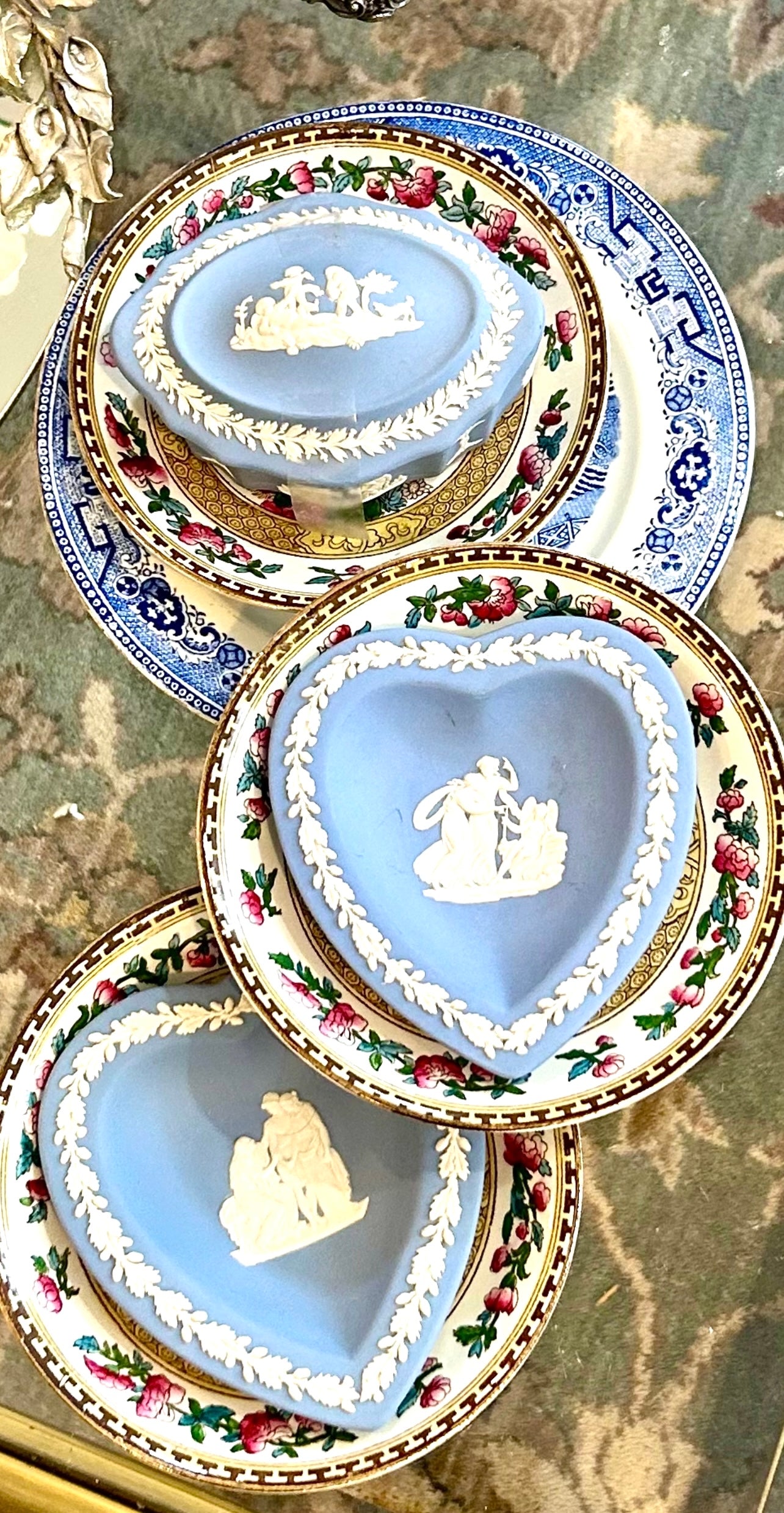 Trio of lovely blue & white Wedgwood jasperware pieces