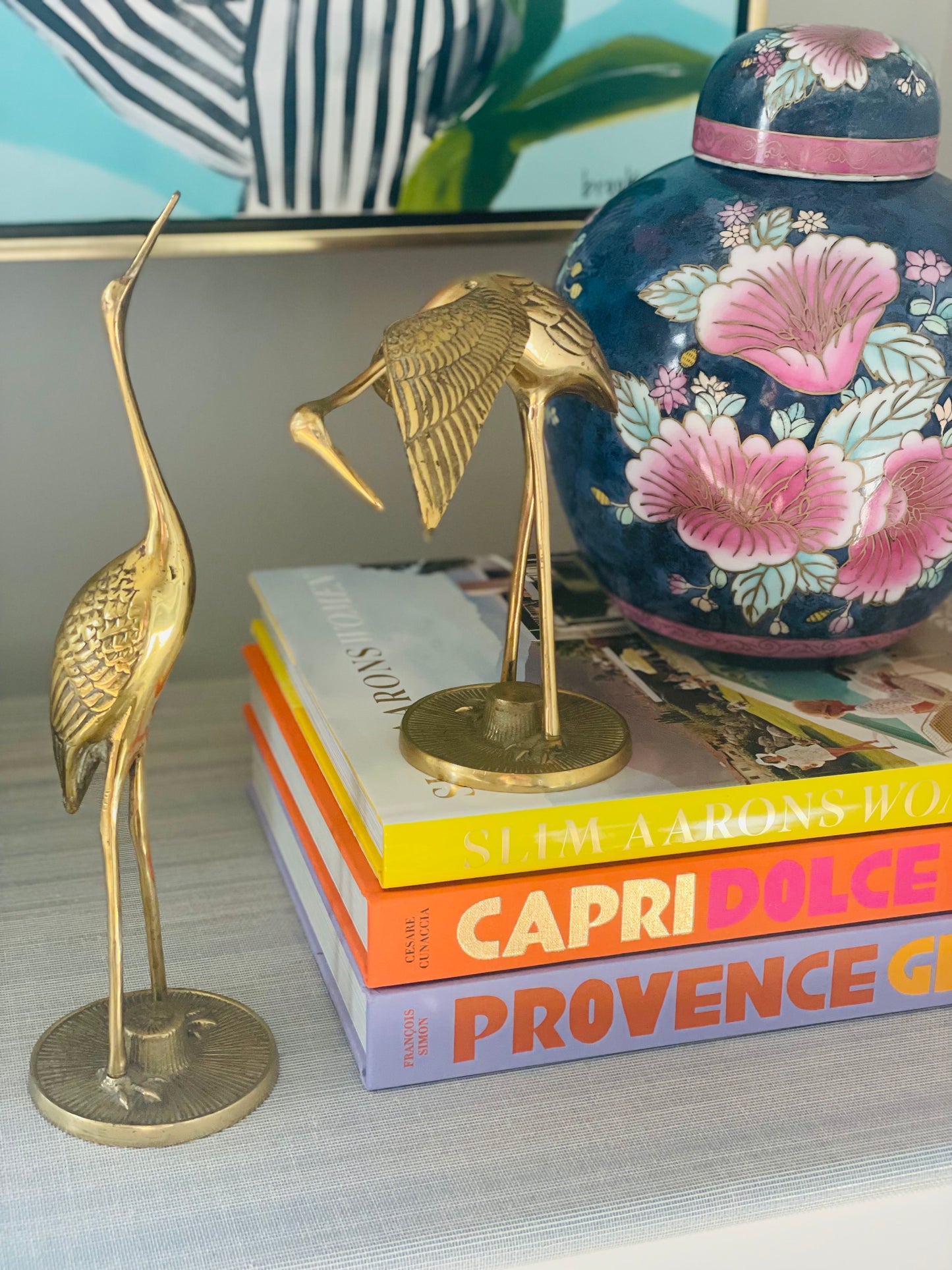 Vintage Pair of 12” Solid Brass Hollywood Regency Heron / Crane Bird Sculptures - Pristine!