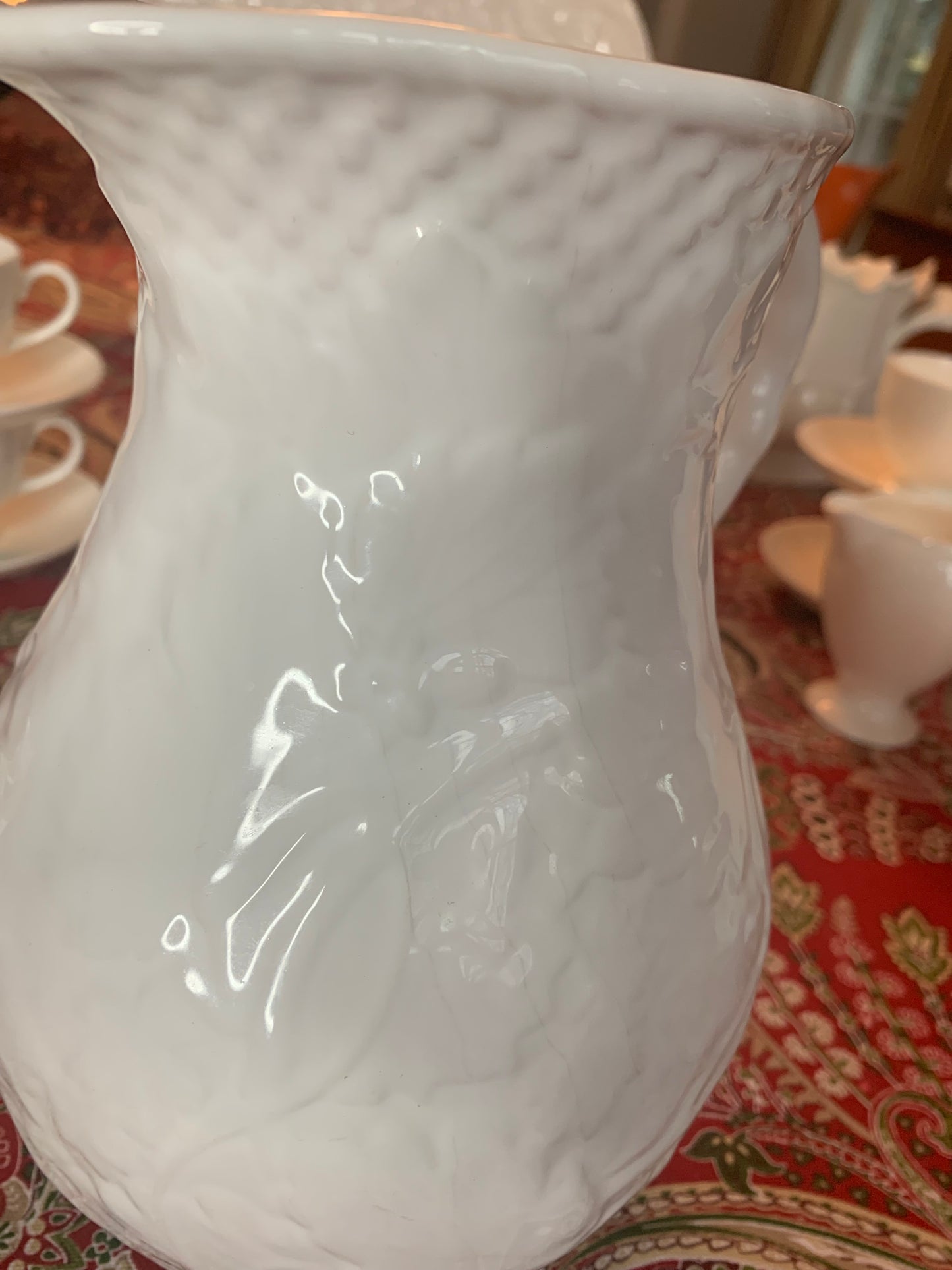 White Bordallo Pinheiro Pitcher, 9” Tall - Excellent!