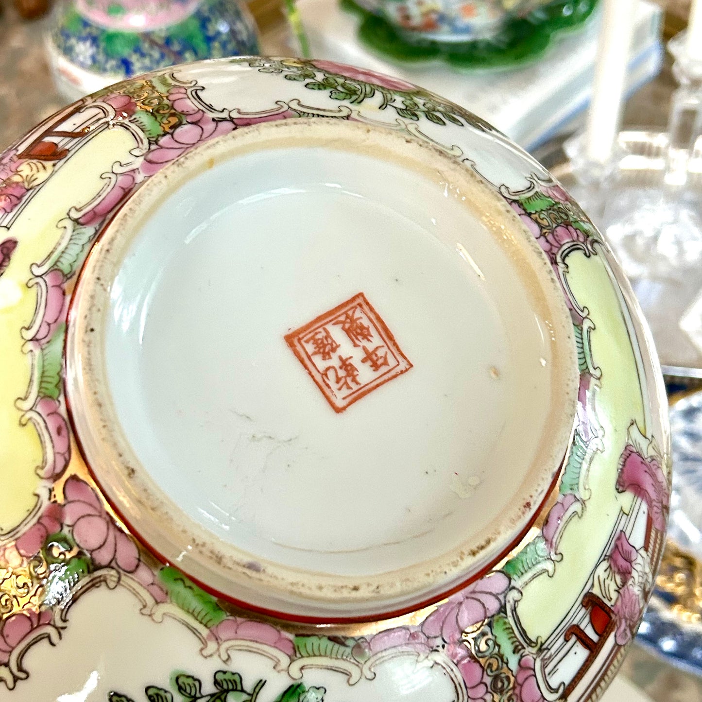 Impressive size Rose medallion porcelain hand painted centerpiece bowl.