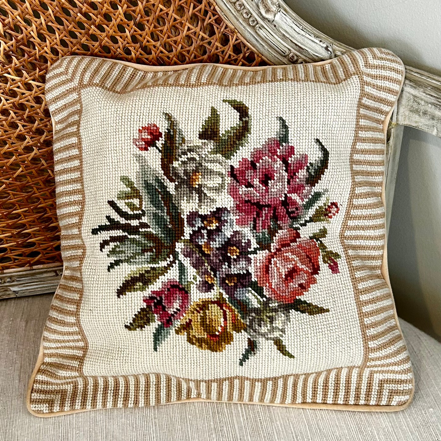 Fabulous floral vintage needlepoint pillows 3 available