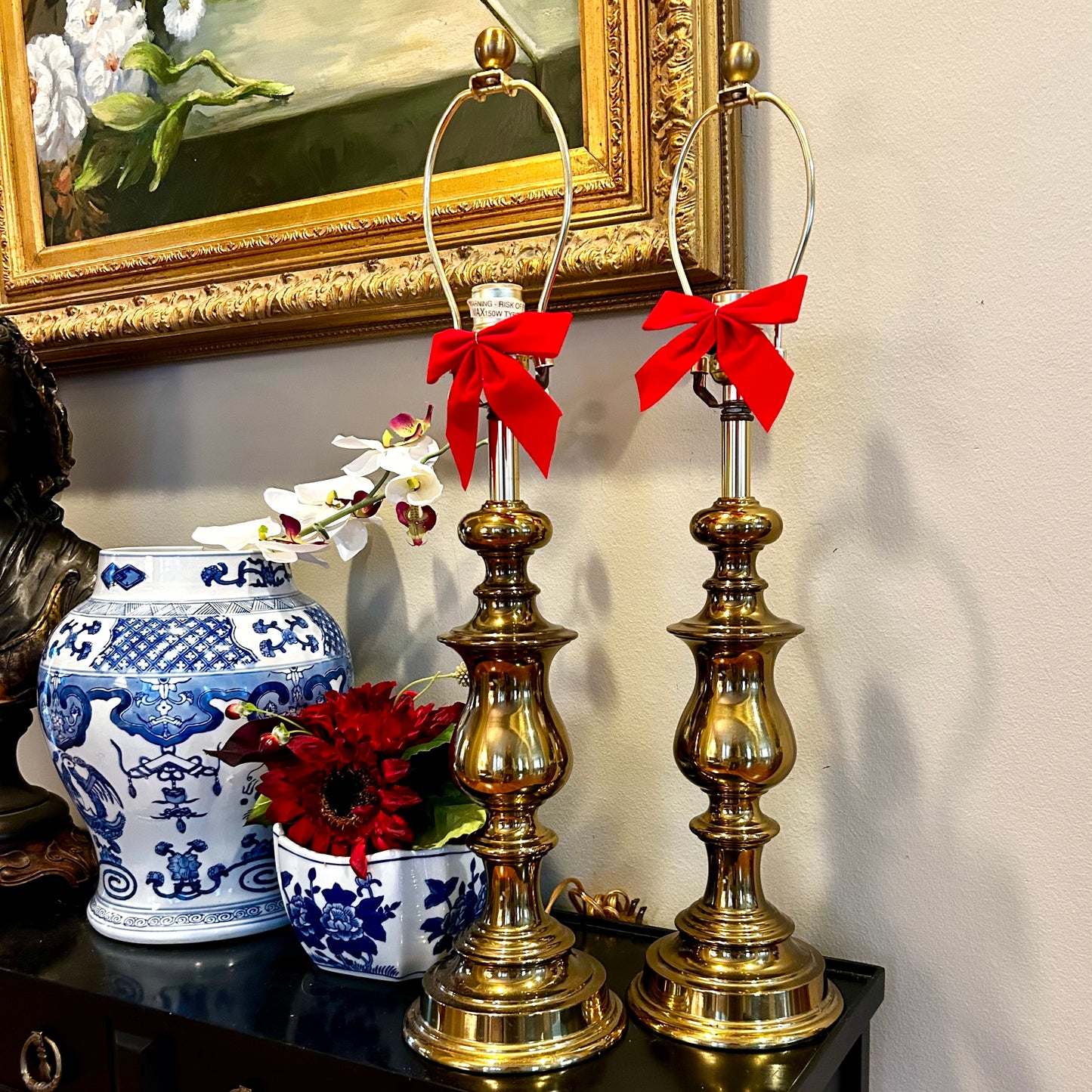 Gorgeous pair of vintage brass pillar lamps.