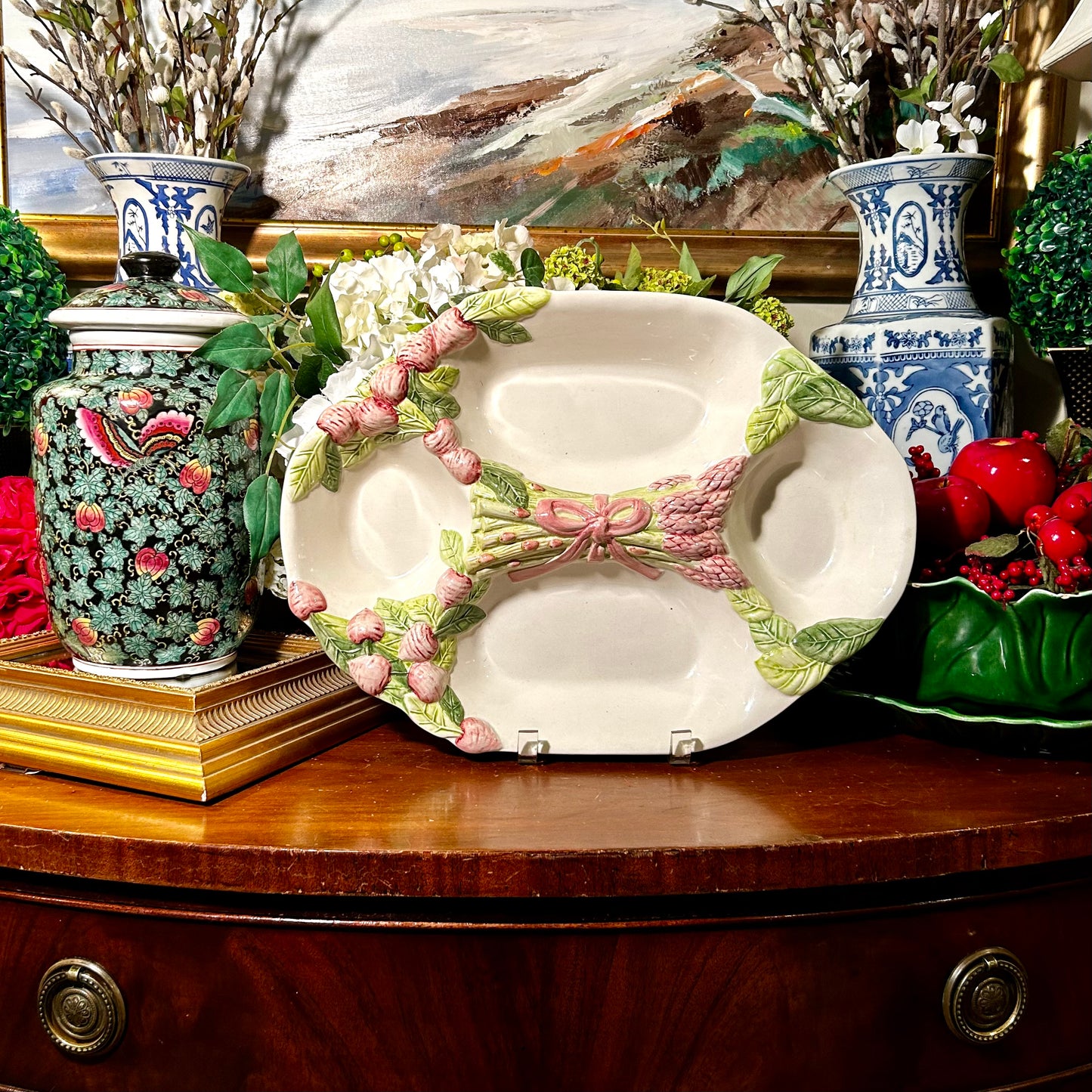 Absolutely delightful massive  Asparagus wrapped in Bows four section serving platter