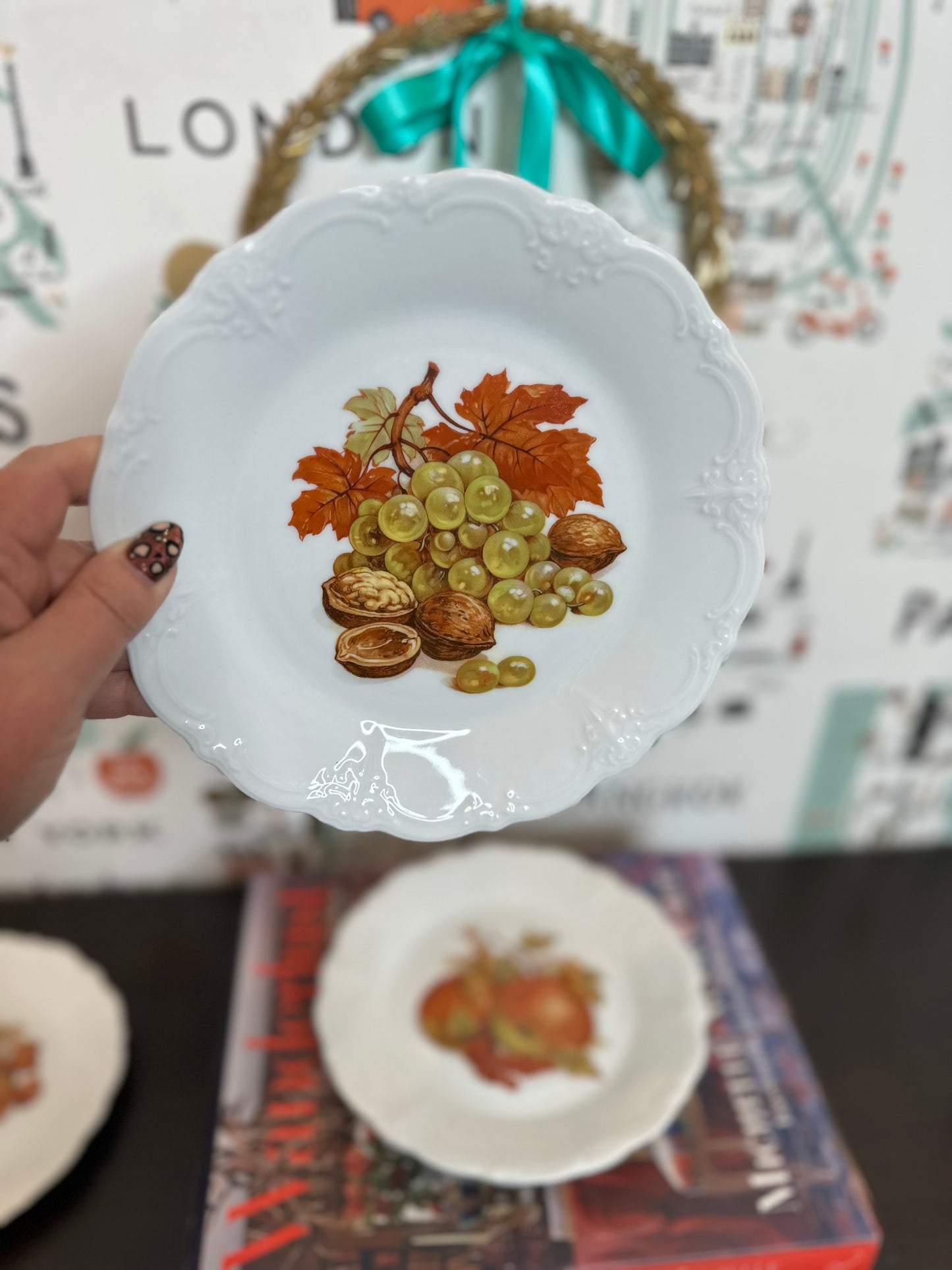 Fruit Harvest Baronesse Salad Plates by Tirschenreuth, Set of 5, Made in Germany, 8.25”