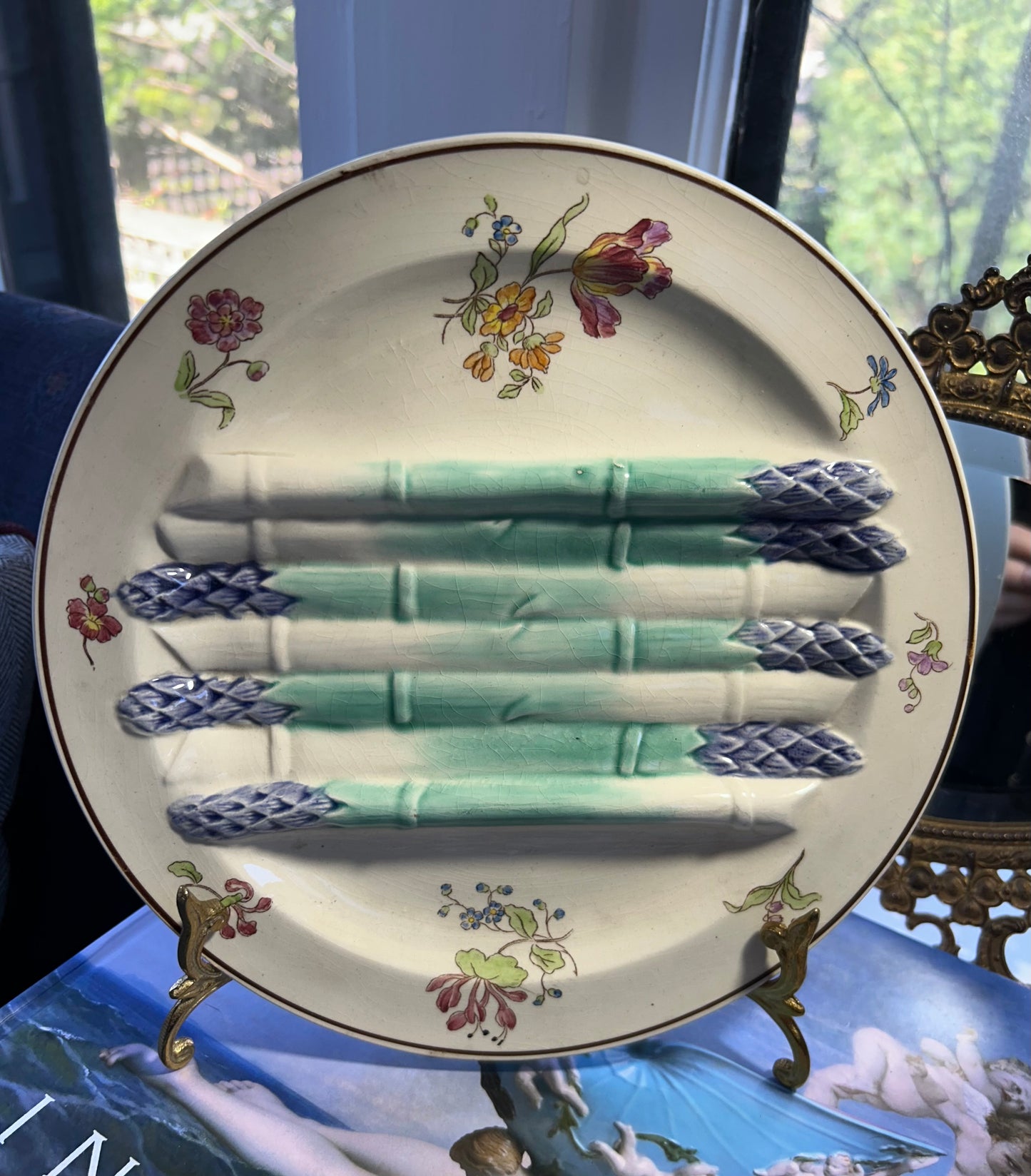 Antique French Majolica Asparagus Plate by Longchamp 10”