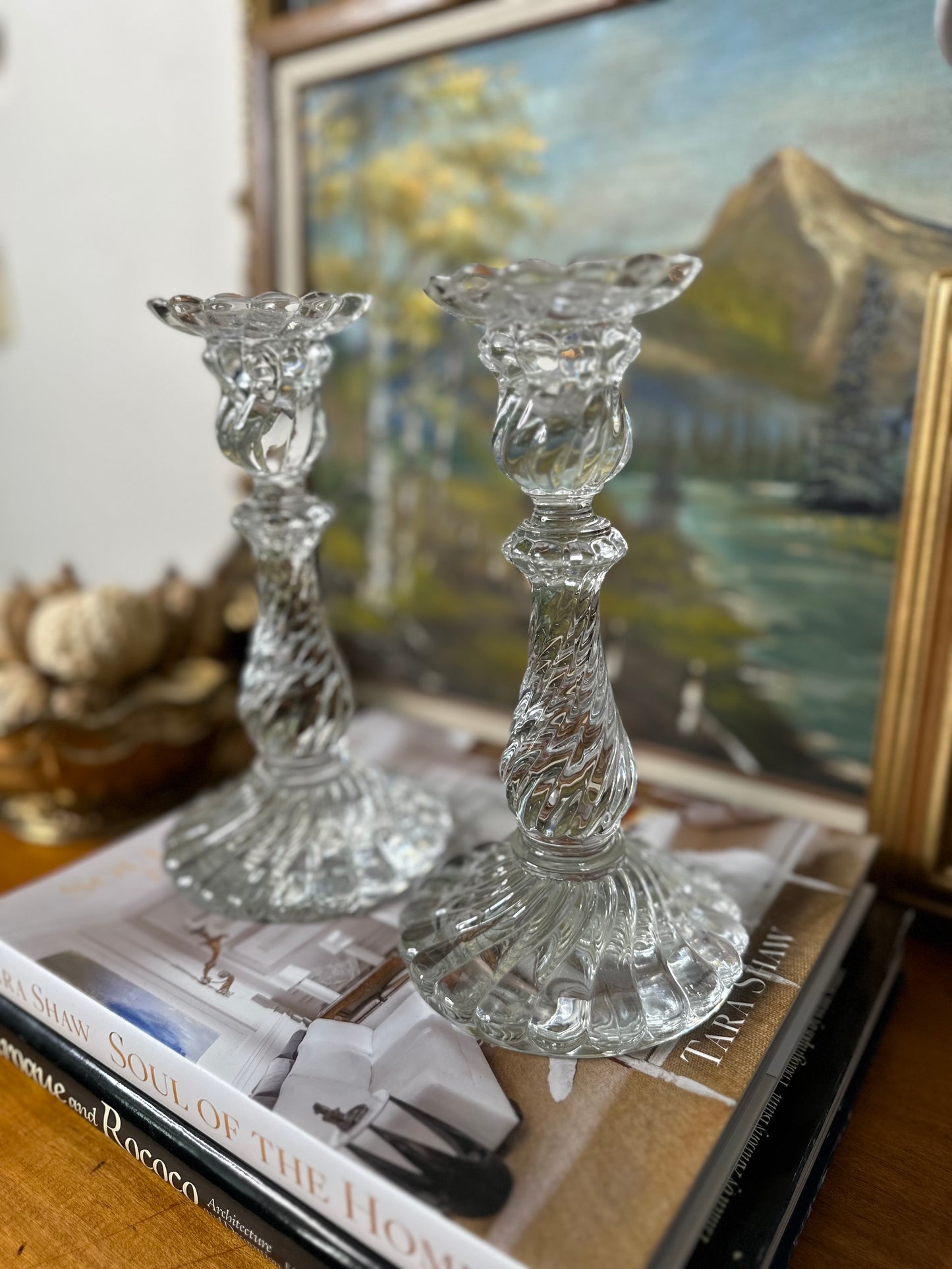 Stunning Early 20th Century Vintage Baccarat Bambous Crystal Candlesticks Pair, Made in France, 9"