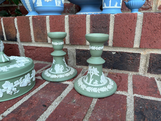 Beautiful pair of Green Jasperware candleholders!