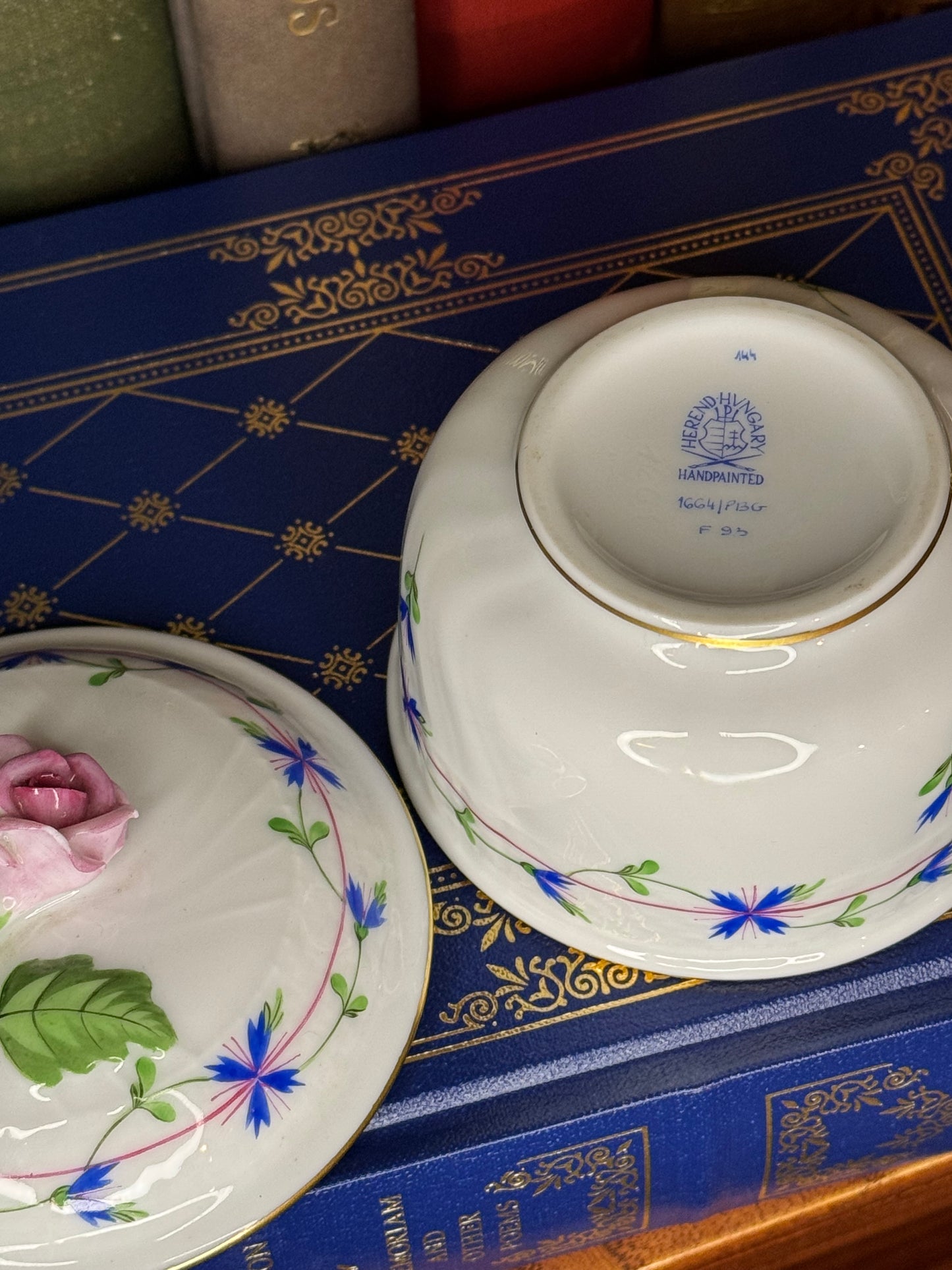 Herend Blue Garland Pattern Lidded Sugar bowl