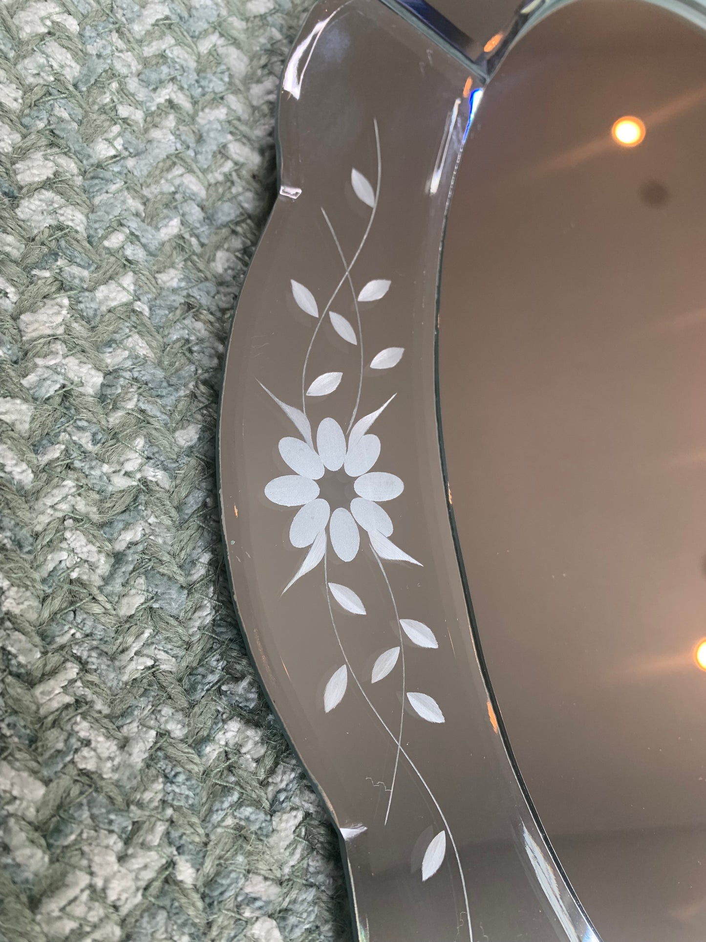 Oval Mirror with Etched Floral Design 14.5" x 10.5"