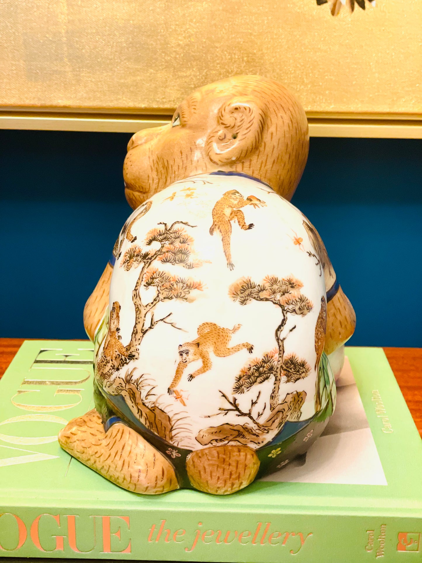 Vintage Large 8” Chinoiserie Monkey with Double Peach
