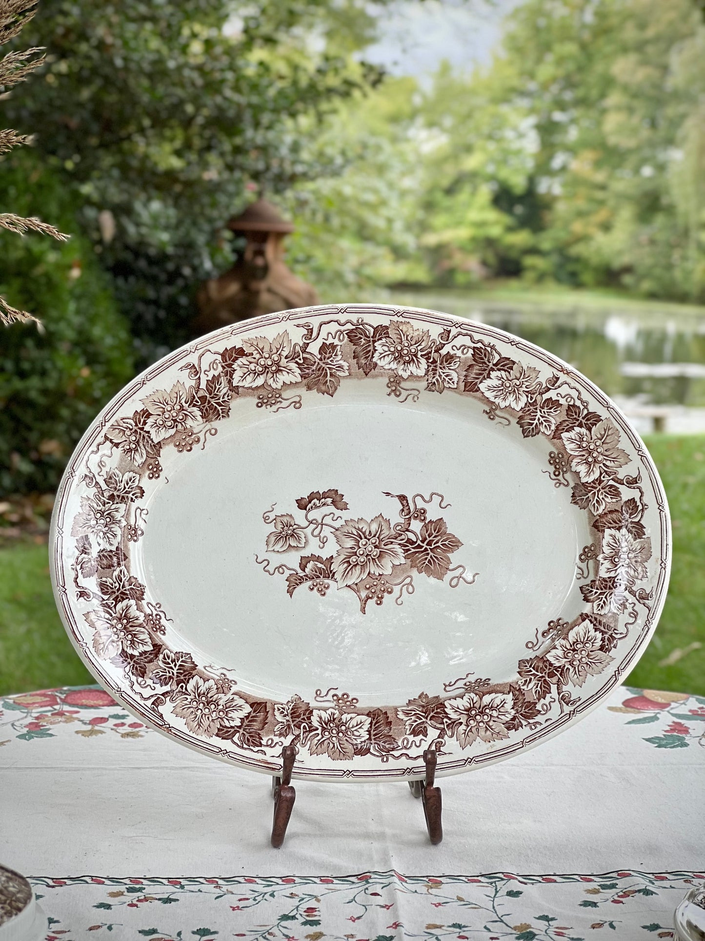 Antique Brown Transferware Platter - Excellent! 16.5” x 13”