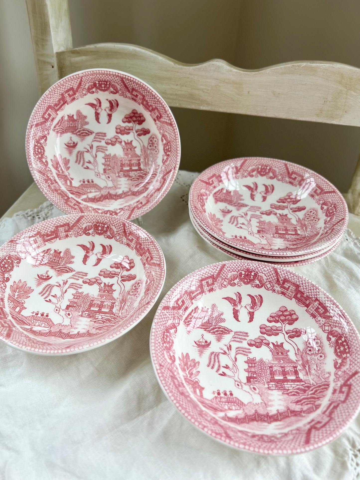 Vintage Set (6) Pink / Red Willow Berry Bowls