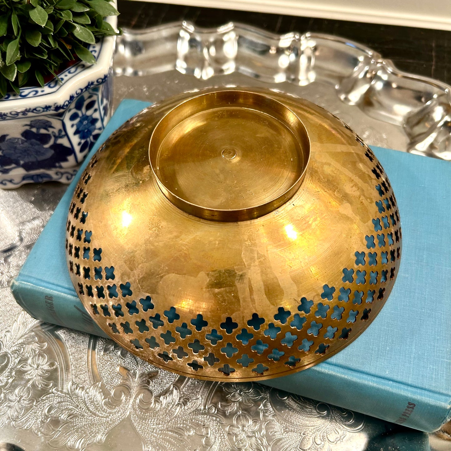 Vintage brass woven vessel bowl