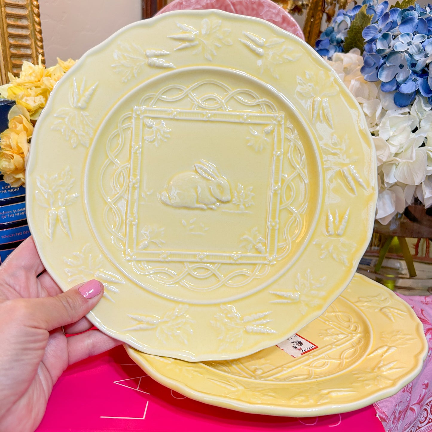 RESERVED set 5 Bordallo Pinheiro Yellow Bunny Luncheon Plate