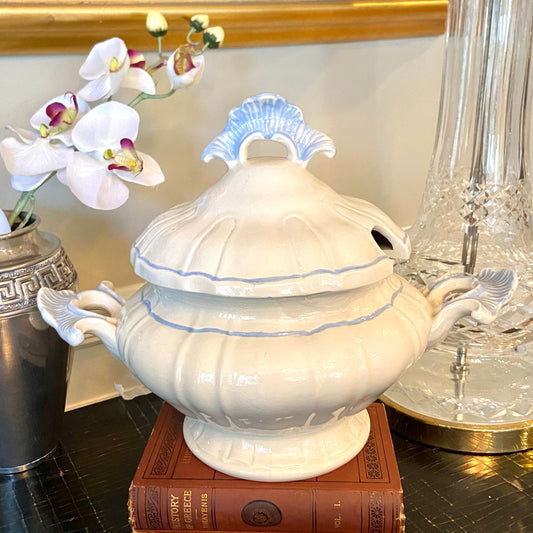 Vintage 2 piece lovely blue & white  tureen planter