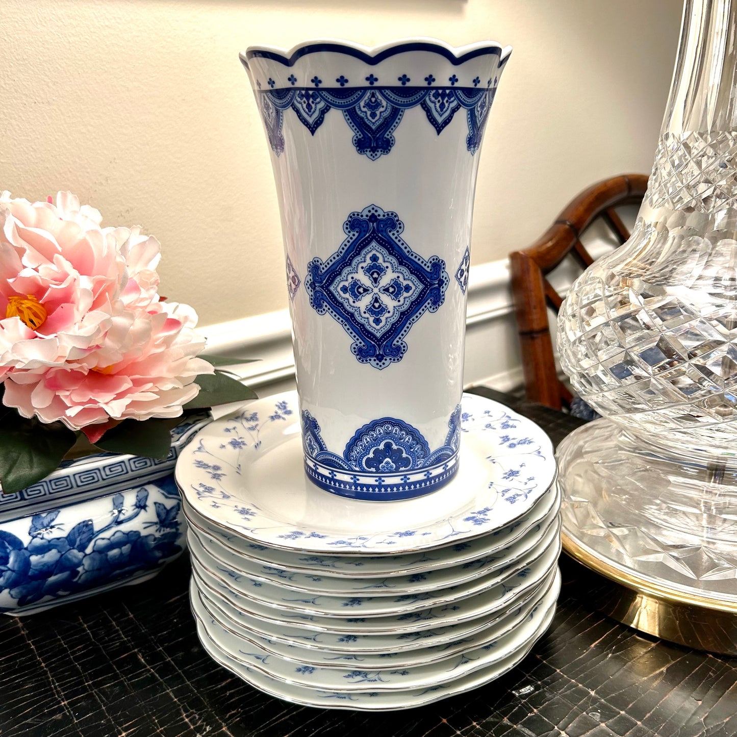 Designer Andrea by Sadek special collection for Vera Bradley blue & white vase