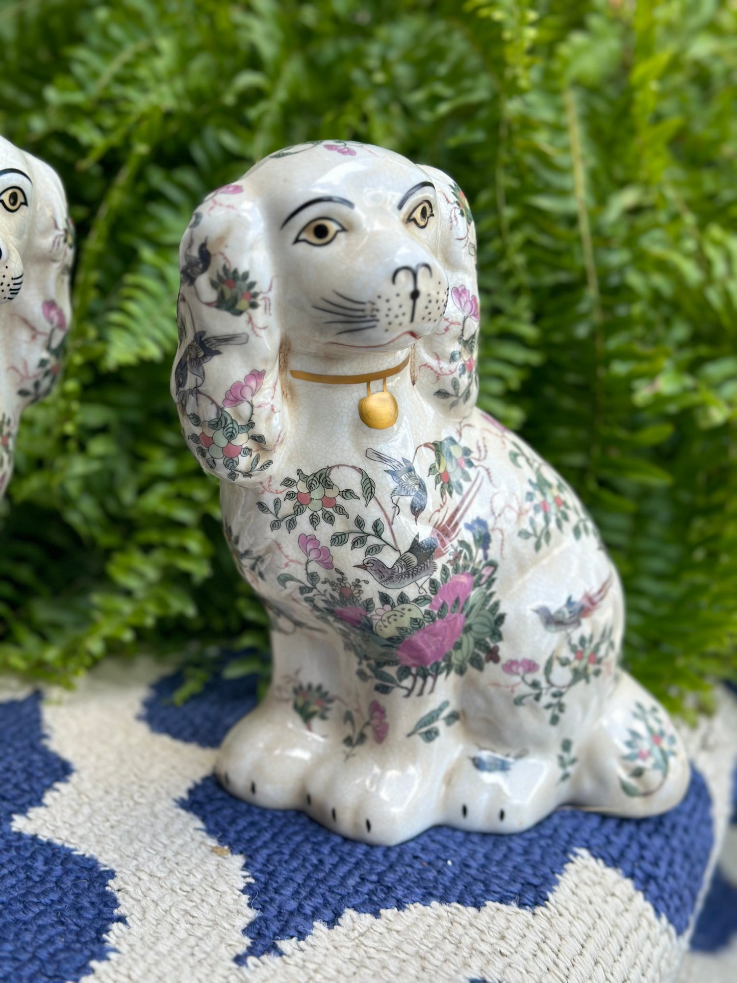 Pair of porcelain Staffordshire-style spaniel dogs, 7L X 3.5"W X 9" Tall