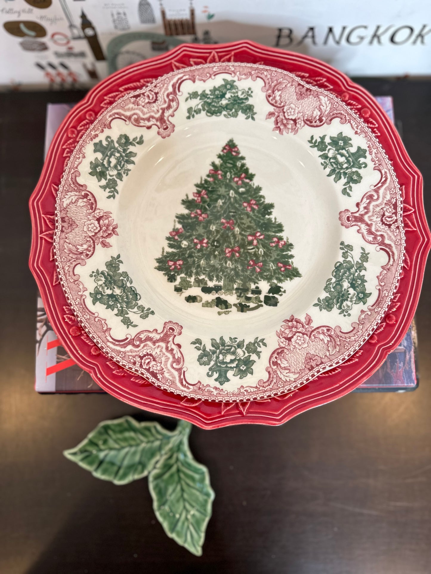 Bordallo Red Poinsettia (Christmas) Chop Plate Charger, Made in Portugal, 12.75”