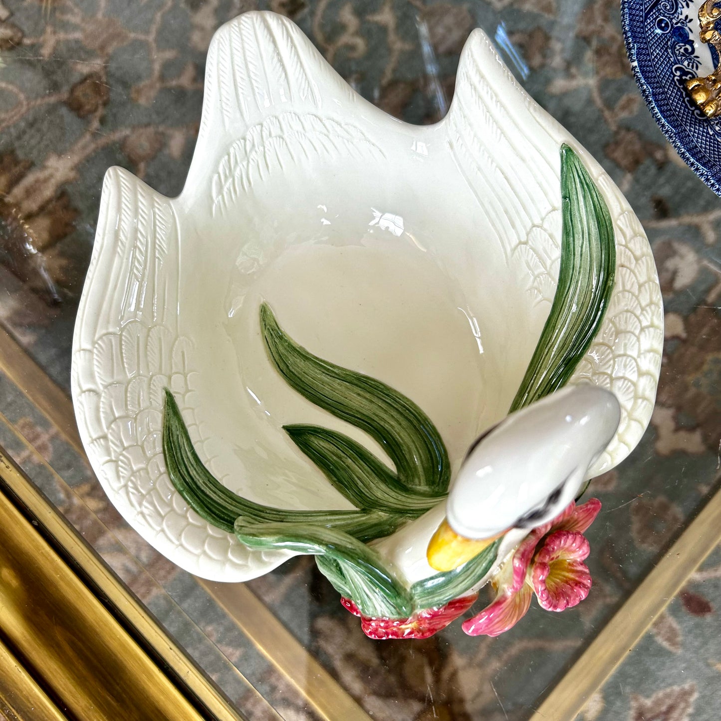 Graceful Fitz & Floyd Swan and florals large dish