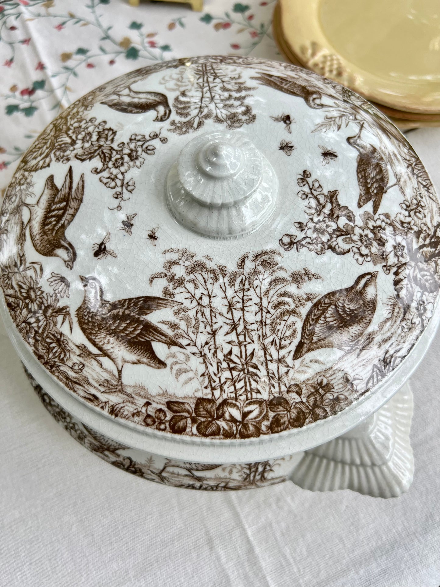 Gorgeous Vintage Brown Transferware Covered Dish