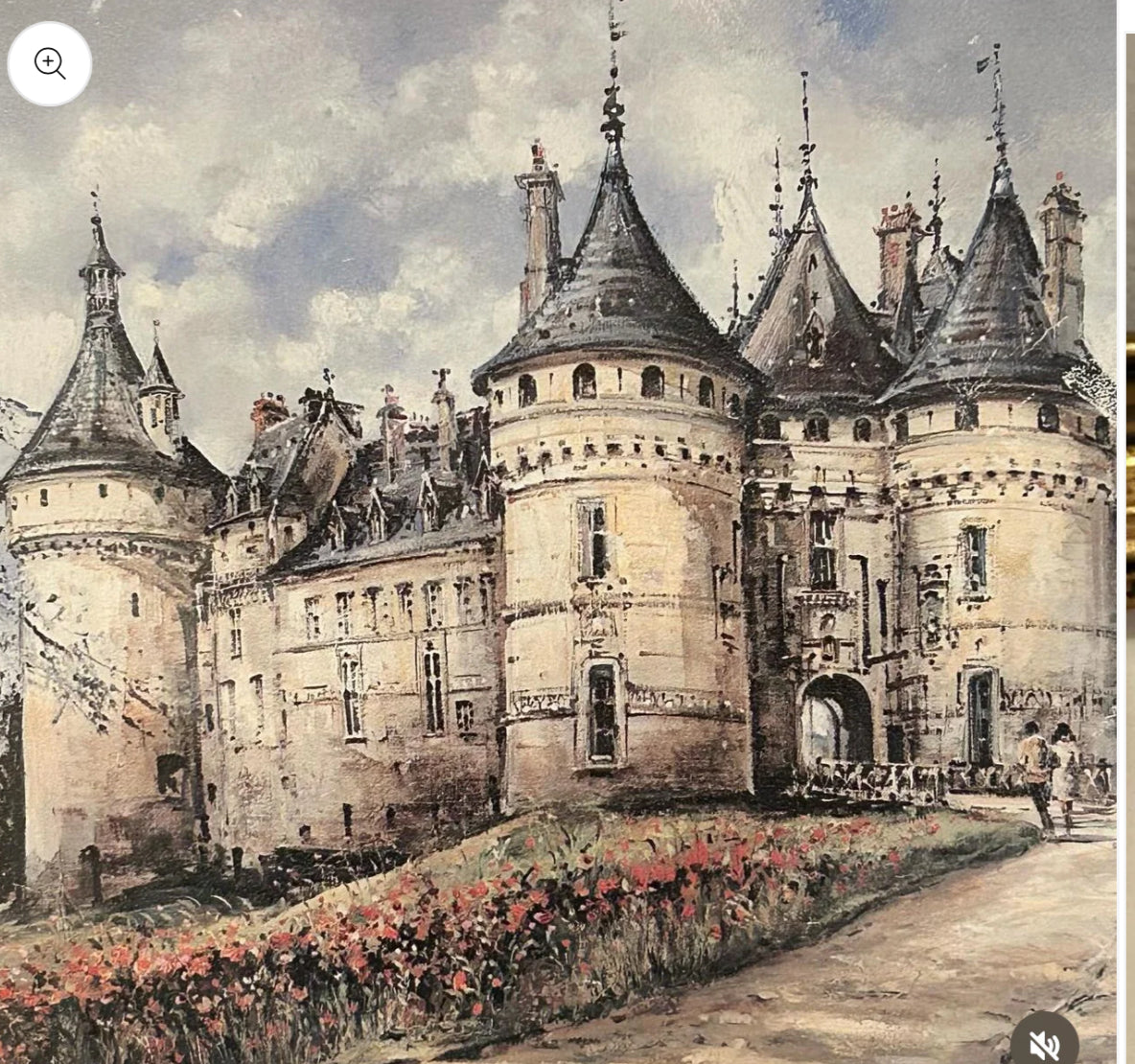 Set of two “Chateau de Saymer” and "Chateau de Chaumont" color lithograph prints by artist Brunet wall art, 16x18”