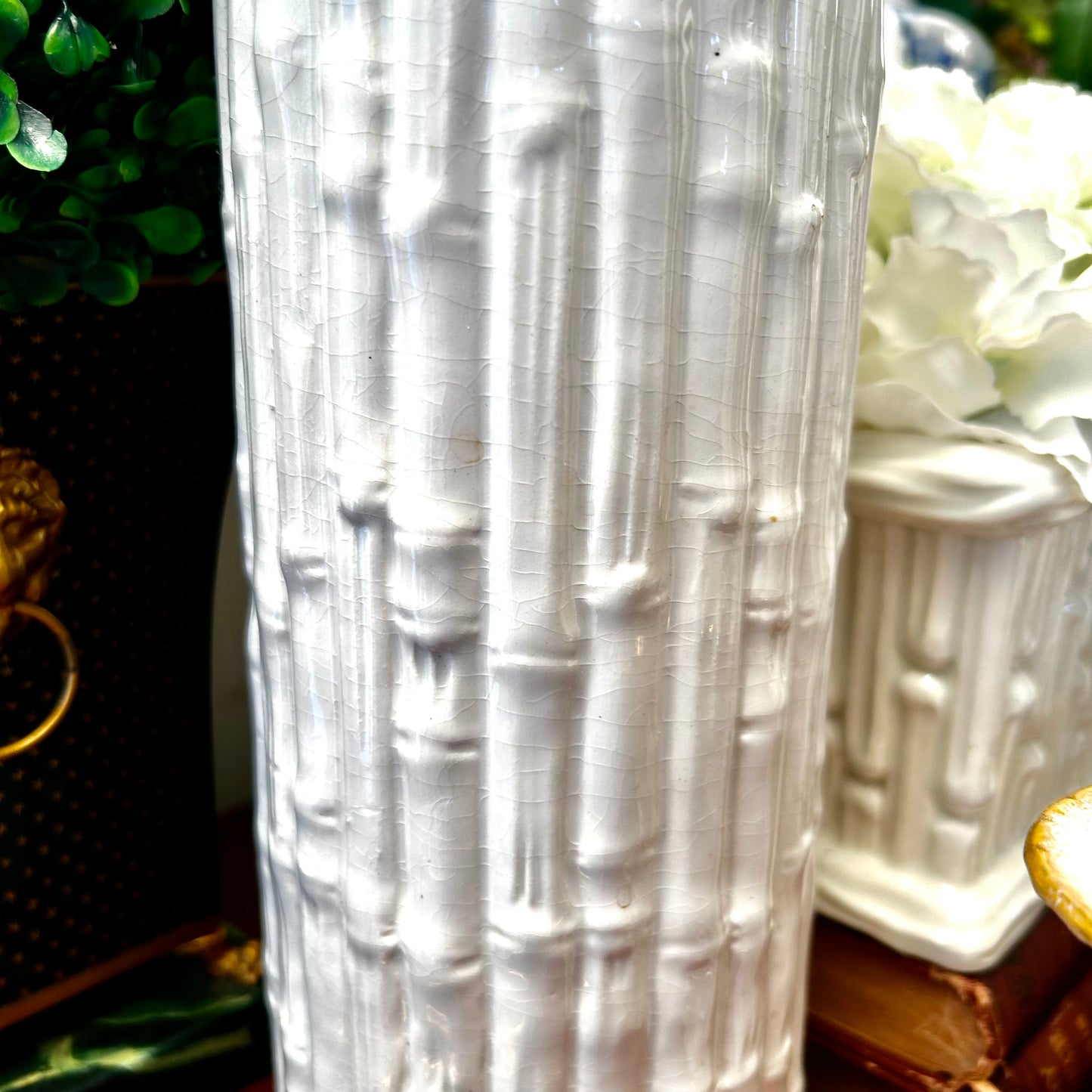 Fabulous Vintage Italian Faux Bamboo Vase Creamy White