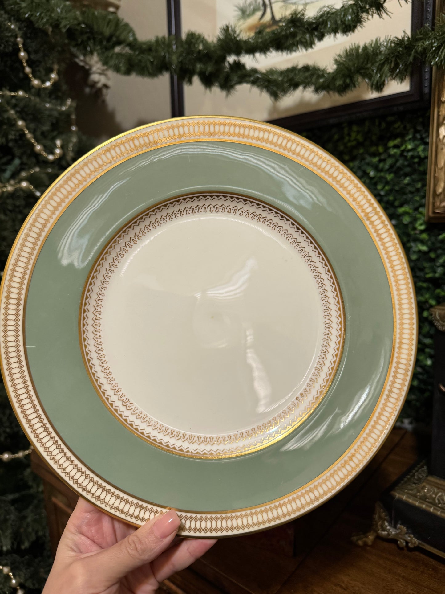 Stunning Set of 10 Mint Green Royal Worcester Dinner Plates 10.75”