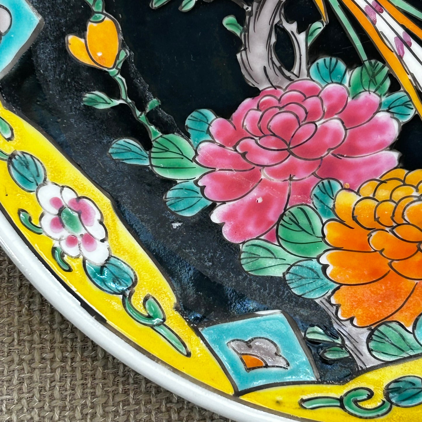 Famille Noire stunning vintage chinoiserie bird plate