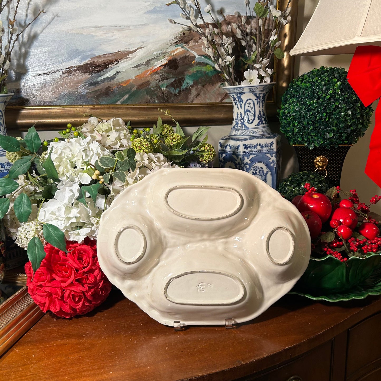 Absolutely delightful massive  Asparagus wrapped in Bows four section serving platter