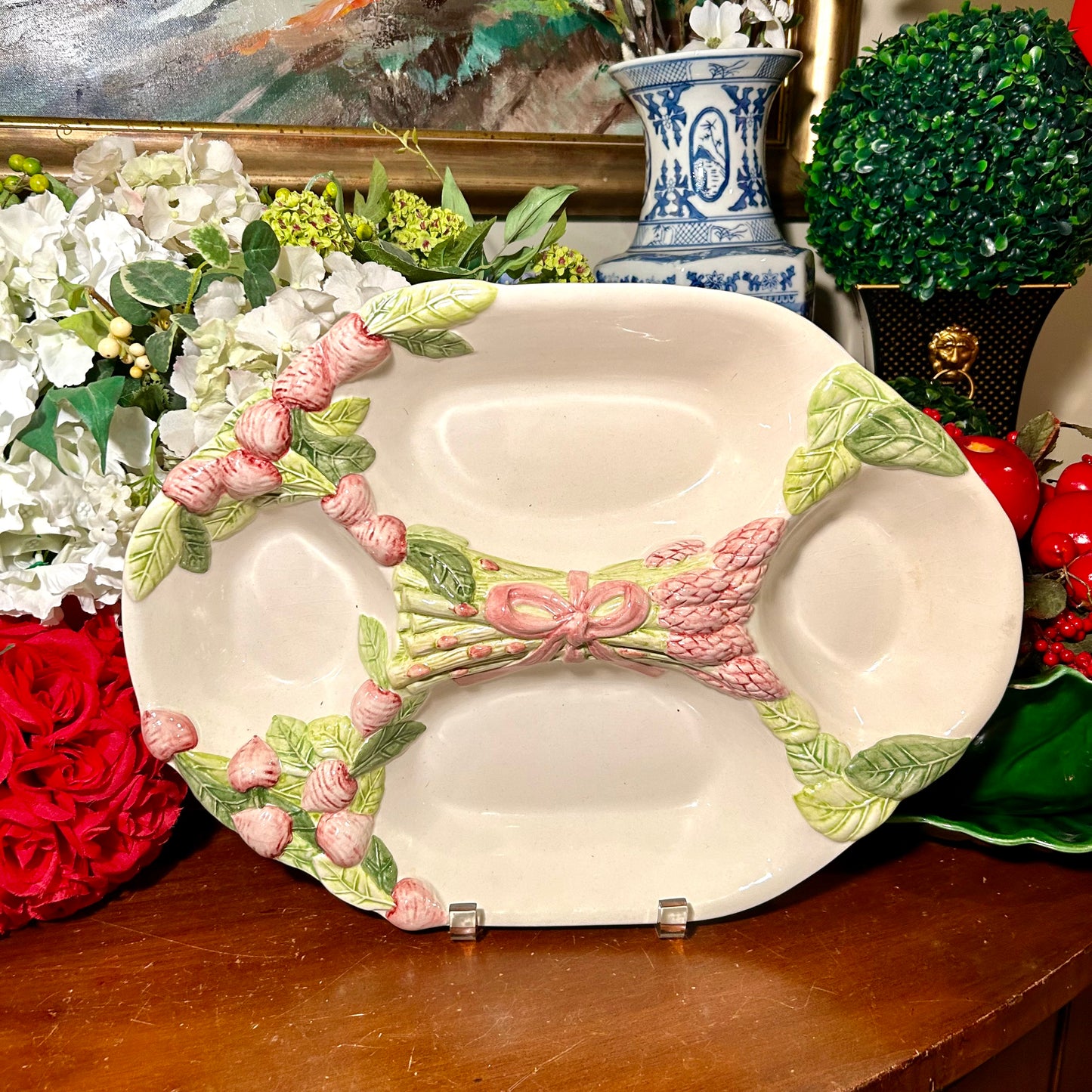 Absolutely delightful massive  Asparagus wrapped in Bows four section serving platter